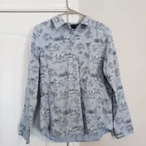 Bit &Bridle for her blue horse button up shirt long sleeve size L